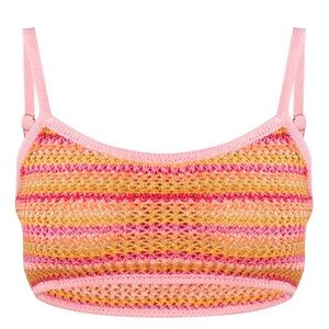 Petite Glittered Pink crochet crop top and shorts